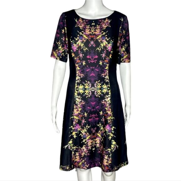 Tahari dress with a symmetrical multi-color design reminiscent of an ink blot te - Picture 1 of 10